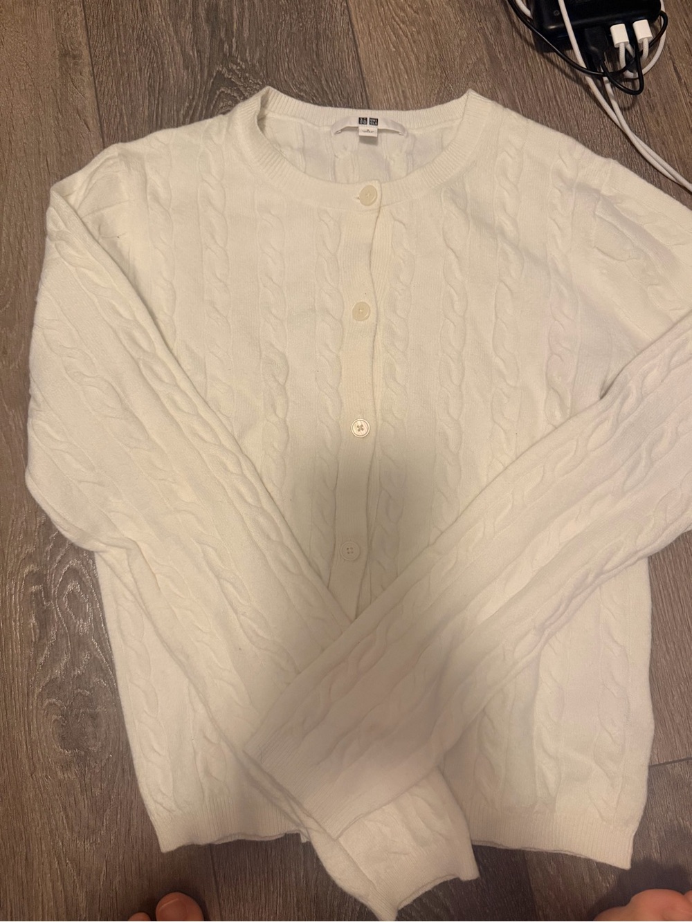 Uniqlo Classic Cream Cable-Knit Button Cardigan Sweater